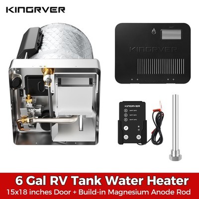 6 Gal RV Tank Water Heater Gas & Electric w/ 15''x18'' Door + Wired Controller