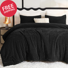 Fluffy Queen Comforter Set - Super Soft Faux Fur Black Comforter Queen Size, Win