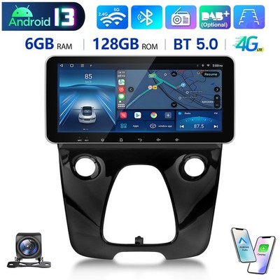 Android 13 Autoradio Carplay BT 128G +KAM Für Toyota Aygo Citroen C1/Peugeot 108