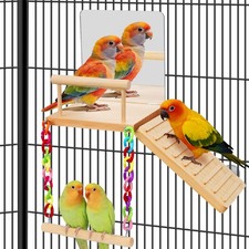 Bird Perches Platform Swing with Bird Mirror Climbing Ladder Birds Toys Cage ...