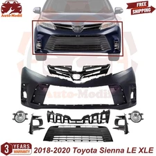 Front Bumper Cover W/ Grille & Fog Light Kit For 2018-2020 Toyota Sienna LE XLE