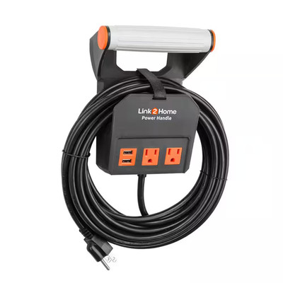 Power Handle Extension Cord, 20 Ft. 14 AWG, 2-Outlets 15 Amp, 2 USB Ports (3.1 A