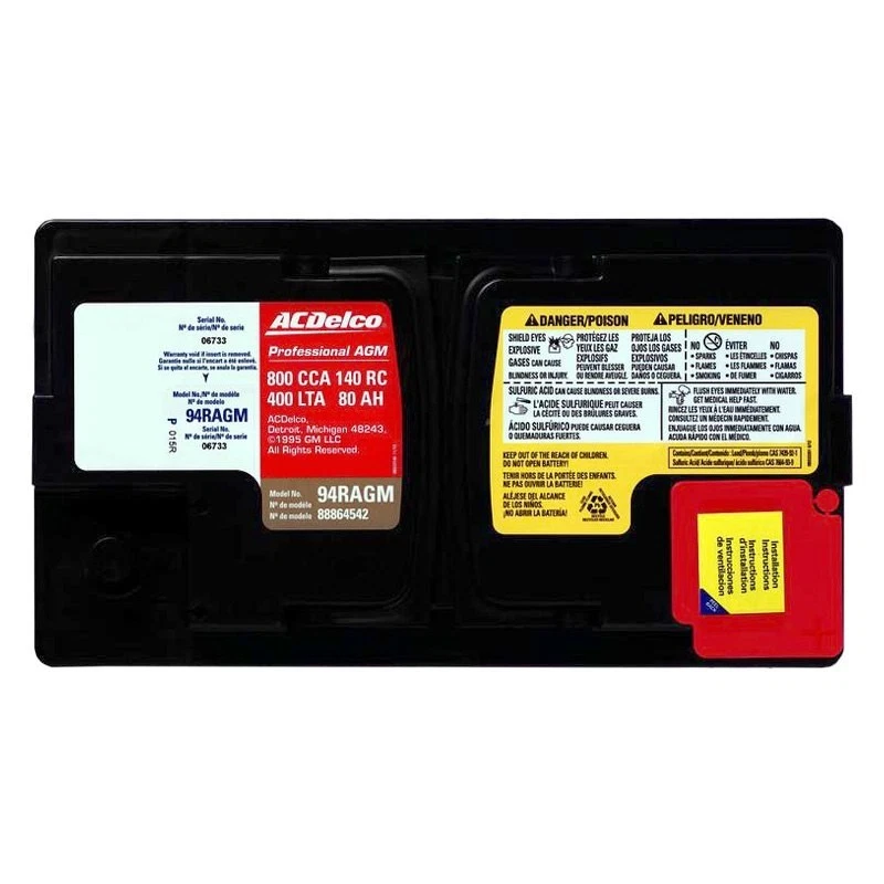 ACDELCO 94RAGM Silver / Advantage; AGM; BCI Group 94R; CCA 850; RC 140; (LxWxH) Foto 3 de 4