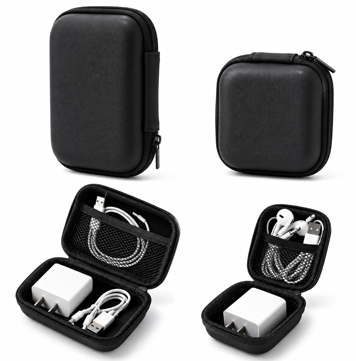 2x Kabeltasche Organizer Schwarz EVA Case USB Kopfhörer Ladegerät Reise Zubehör