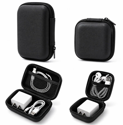 2x Kabeltasche Organizer Schwarz EVA Case USB Kopfhörer Ladegerät Reise Zubehör