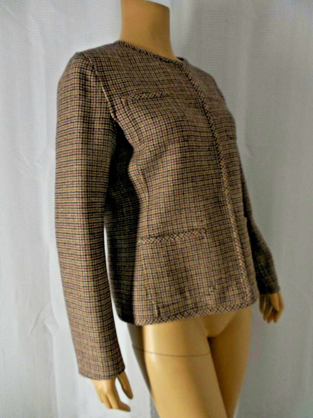 MAX MARA WEEKEND Jacket size 6 beige houndstooth 100% Wool Italy NWT