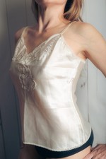 Wonder Maid Vintage Satin Lace Cami Camisole Silky Large Ivory Retro Glam