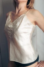 Wonder Maid Vintage Satin Lace Cami Camisole Silky Large Ivory Retro Glam