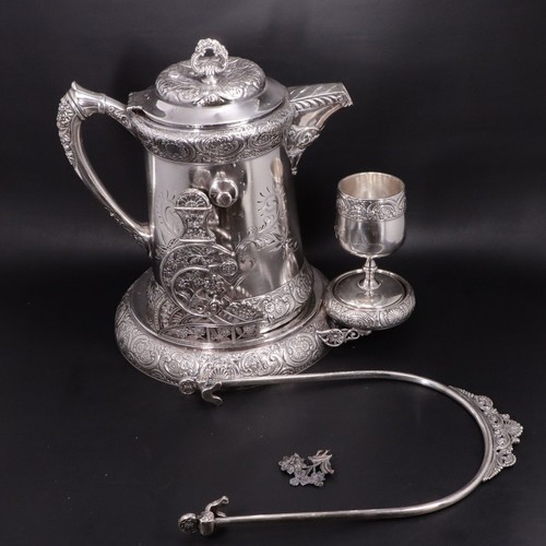 Brocca acqua basculante vittoriana argento Barbour supporto abbinato e calice anni 1880 - Foto 2 di 10