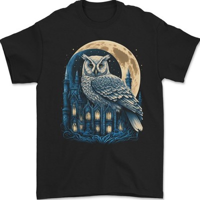 A Fantasie Eule Sitzend auf Einem Haus Mit Mond Herren 100% Baumwoll
