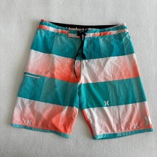 Hurley Phantom Board Shorts Mens 34 Teal Orange Checkered Buckle Exclusive 21"