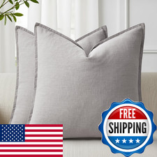 decorUhome Summer Decorative Linen Euro Sham Throw Pillow Covers 22x22 Inch Set