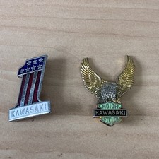 2 x KAWASAKI MOTORCYCLE - ENAMEL PIN BADGES 1970's