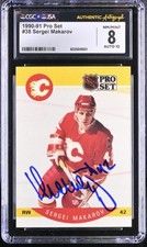 Sergei Makarov Signed 1990-91 Pro Set Rookie Card #38 Flames CGC 8 JSA 10 Auto