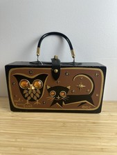 Enid Collins of Texas 1965 Owl  Pussy Cat Box Bag Vintage Hand Bag Signed Gems