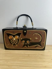 Enid Collins of Texas 1965 Owl & Pussy Cat Box Bag Vintage Hand Bag Signed Gems