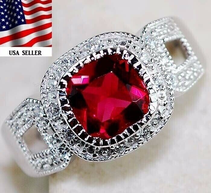 3CT Heat Treated Rubellite Tourmaline 925 Solid Sterling Silver Ring Sz 7 MM1-2