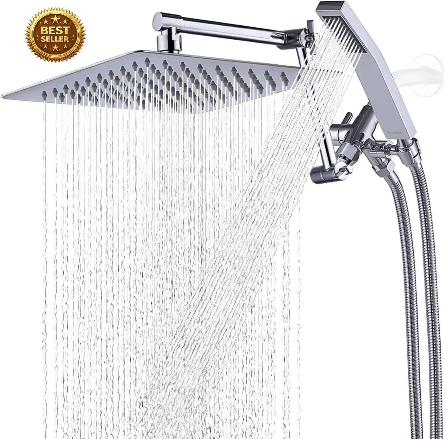 10 Inch Rainfall Shower Head Combo Metal Handheld 3 Mode Diverter 71 Inch Hose