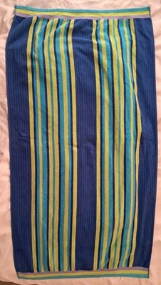 WELSPUN Beach Towel Blue Green Purple Striped 100% Cotton 54x27 Swim Travel