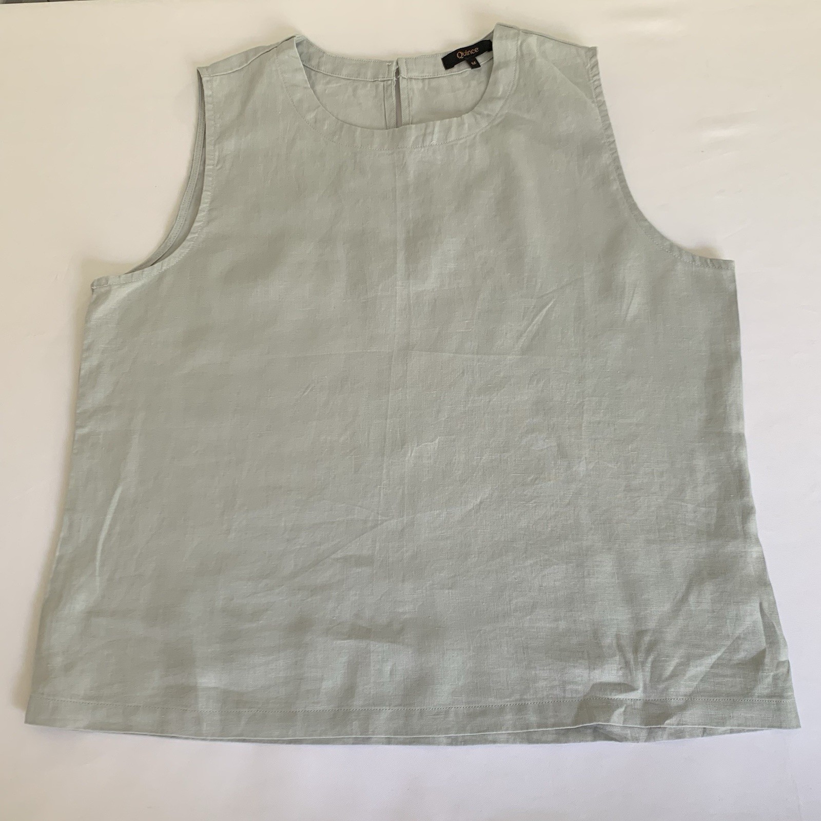 Quince Top Women M Light Gray Mist Sleeveless 100% Linen Flax Scoop Neck Minimal