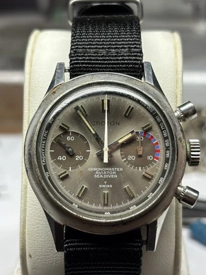 Vintage SS Croton Chronomaster Aviator Sea Diver w/ Scarce Silver  Yachting Dial