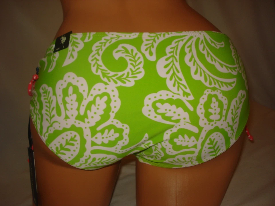 US Polo Assn Traje de Baño Bikini Parte Inferior Lateral Corbata Cuerda Verde Blanco Paisley Foto 4 de 4
