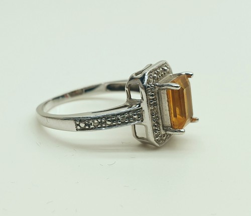 Vintage Ring 9 kt 375 Weißgold Diamant und Citrin mit Box - Birmingham 2007 - Bild 6 von 15
