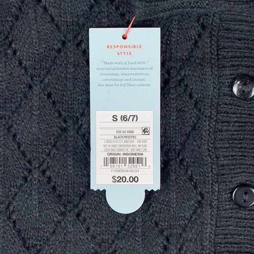 Cat & Jack Pointelle Cardigan Sweater Girls Small Black Knitted Button-Front - Picture 4 of 4