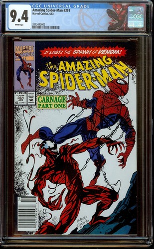 Amazing Spider-Man #361 Newsstand Copy CGC 9.4 WHITE 1st Carnage - Custom Label