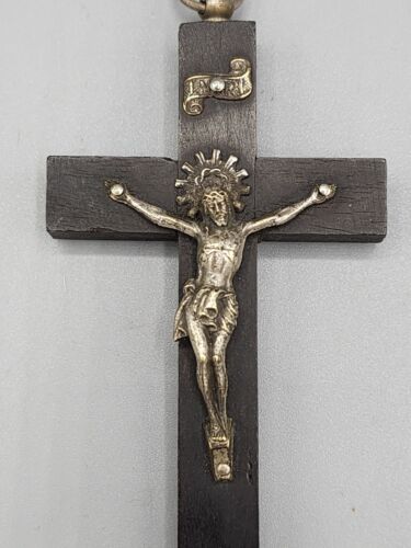 3" Vintage Crucifix INRI Jesus Christ  Pectoral  Cross Ebony Wood - Afbeelding 1 van 6