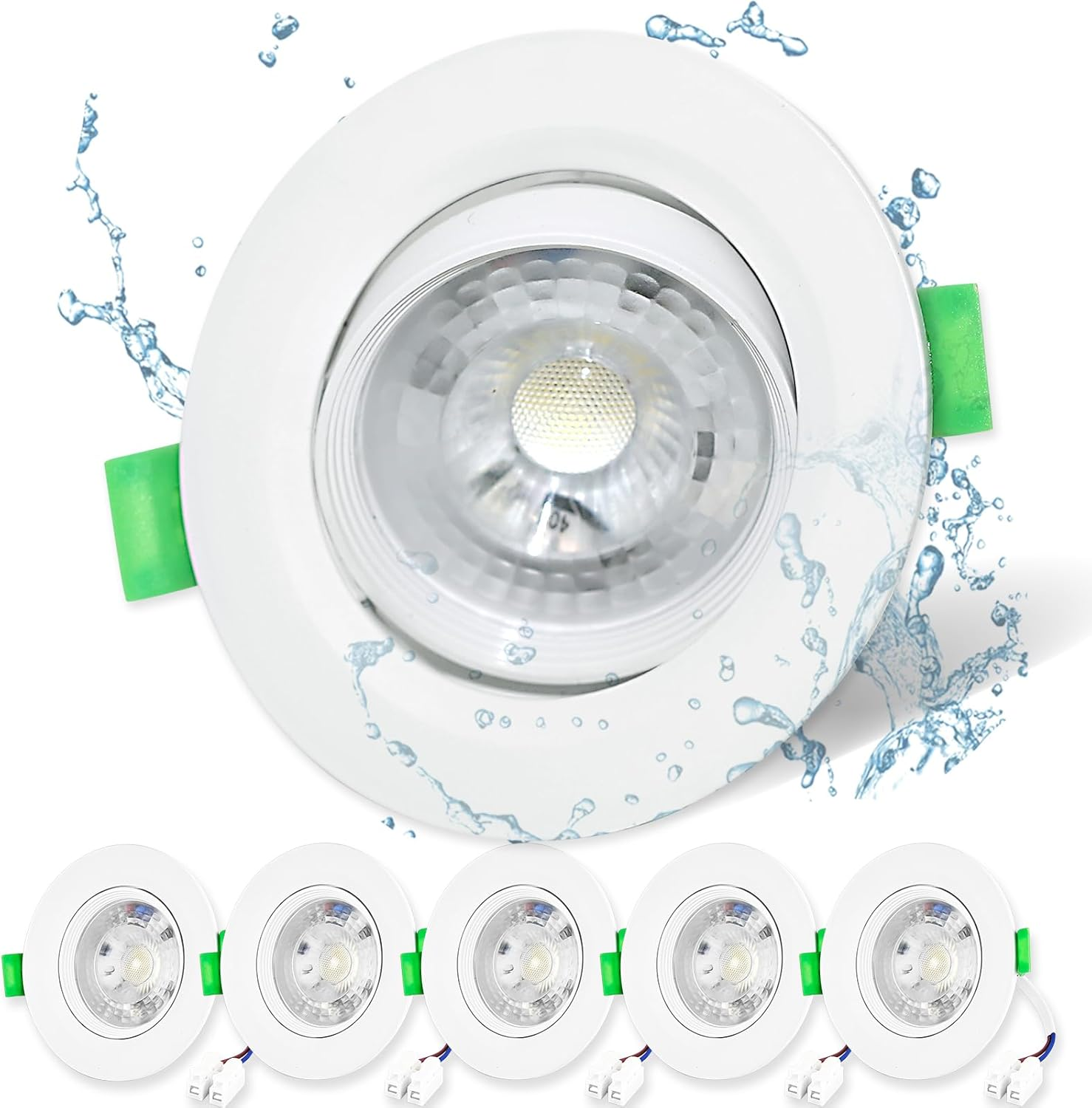 6PCS LED Recessed Ceiling Downlights 30°Tilt Cool White 6000K 5W/500Lm, IP44 Bat