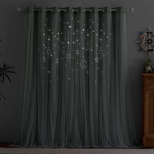 Nrsery Curtains for Girls Bedroom Kids Room Darkening Curtains Star Moon - Picture 7 of 8