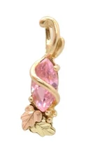 LADIES 10K BLACK HILLS GOLD TRI COLOR LEAVES PINK STONE CHARM ESTATE PENDANT
