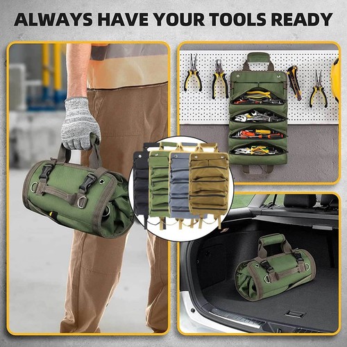 Tool Bag Canvas Roll Up Pouch Electrician Kit Storage Holder Wrench Organizer AU - Picture 7 of 15