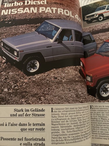 Folleto de información de ventas de autos Nissan Patrol 4x4 de Suiza 1985 - Imagen 2 de 4