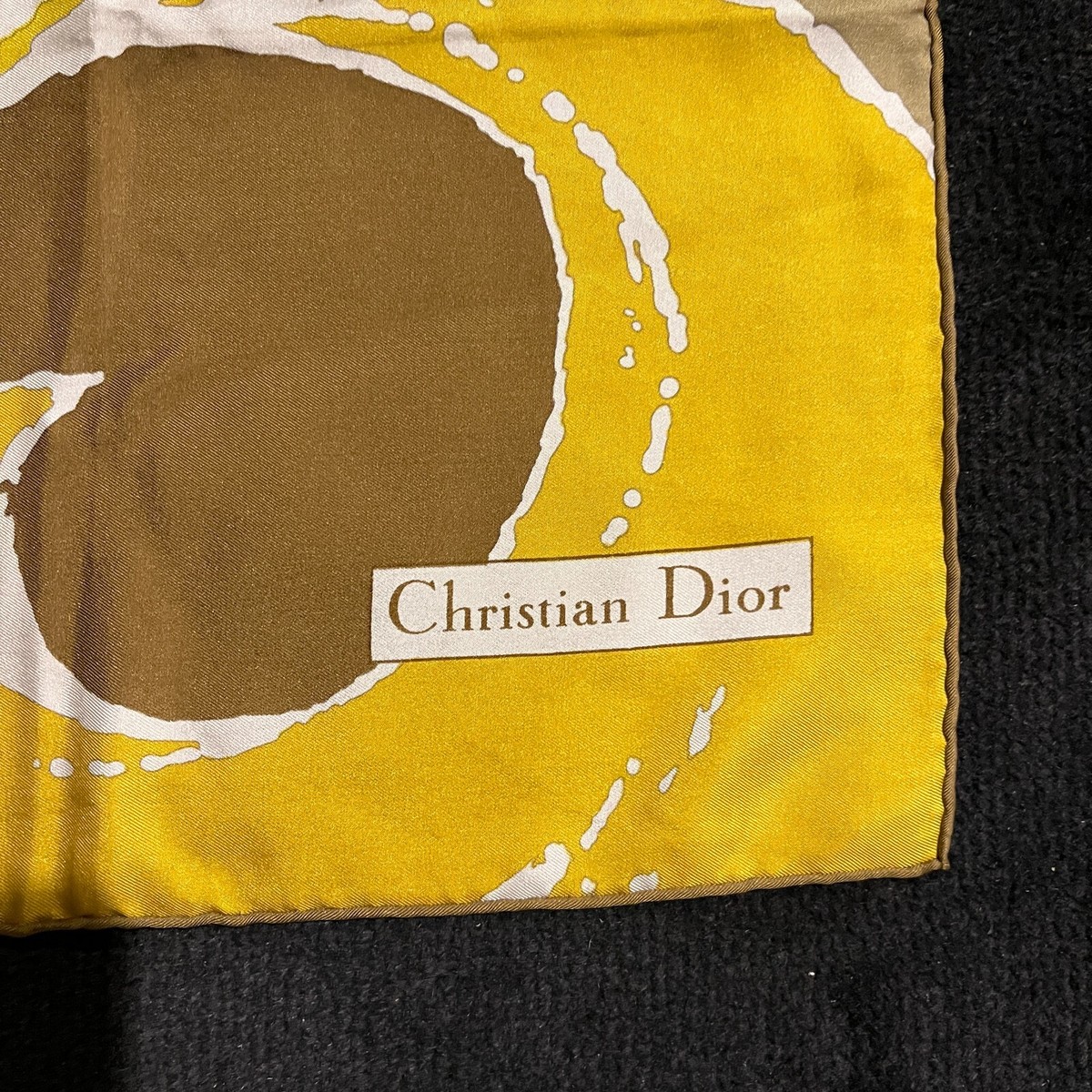 CHRISTIAN DIOR Silk Twill Gold/Cocoa Large Flower Scarf 76cmx76cm