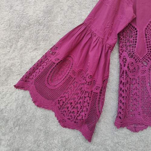 Camicetta Chloe Oliver Anthropologie XS pizzo ricamato maniche a campana rosa magenta - Foto 4 di 19