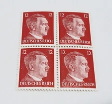 Block of Four World War 2  WW2 German 12P RARE Red HITLER HEAD Stamps