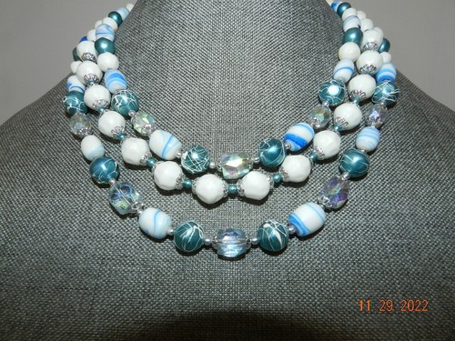 DE COLECCIÓN JAPÓN Burbuja Azul Agua Blanco 3 Hilos Divertido Collar y Pendientes Clips Conjunto MCM - Imagen 3 de 6