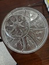 Vintage Indiana Glass Tree of Life Clear Deviled Egg Relish Platter approx. 13”