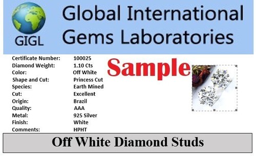 Certified 8 Ct Treated Off-White Diamond Solitaire Studs 925 Silver Great Shine - Picture 4 of 6