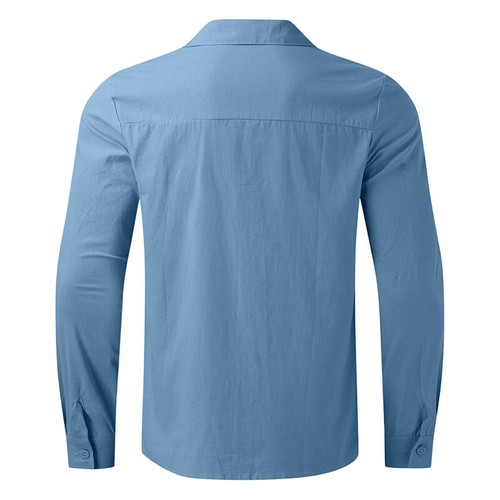 Men Long Sleeve Cotton Linen Dress Shirt Casual Button-up Baggy Tops Solid So - Picture 16 of 29