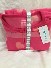 New Carter's Kid Girls 1-Piece Hearts Fleece Footie Pajamas Pink size 7,10