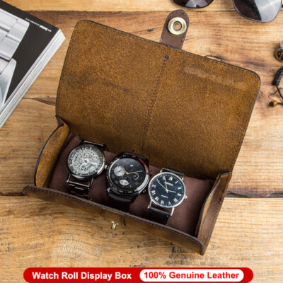 Genuine Leather Watch Roll Display Box Travel Case Wrist Watches