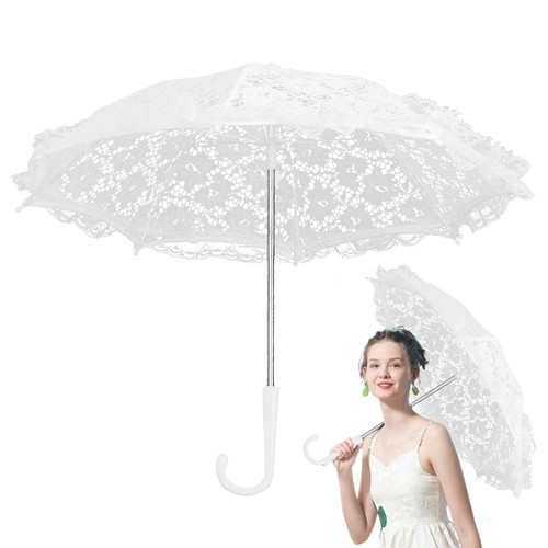 1x Bridal Lace Embroidered Umbrella White Beige Parasol Wedding Party Photo Prop - Picture 9 of 12