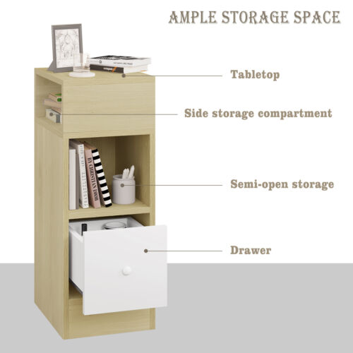 Nightstand Bedside Table with Drawer Storage Cabinet Sofa Living Room Side Table - Picture 6 of 14