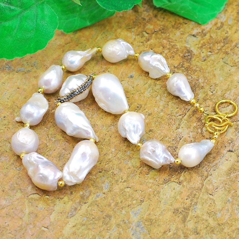 White Freshwater Nuggets Necklace w/ Gold tone Toggle Clasp 18.5" - Image 2 of 4