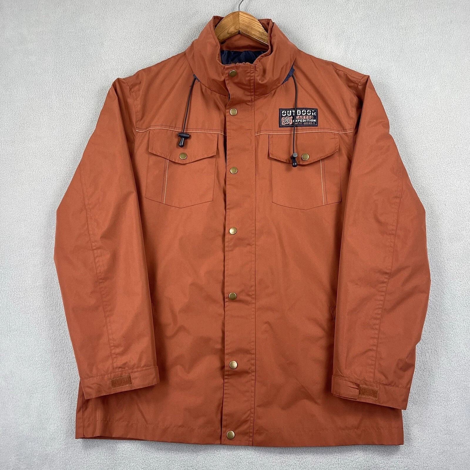 ATLAS For Men's Coat Jacket Medium Packable Hood Full Zip Button Pockets Cinch