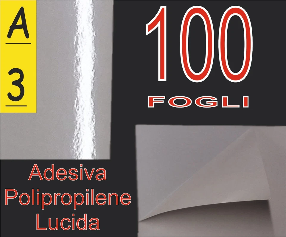 NEW PAPER 100 ff A3 VINILE PVC ADESIVA BIANCA LUCIDA POLIPROPILENE X STAMPANTE LASER