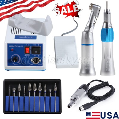Dental Lab electric Micromotor Handpiece Polishing 35K RPM Marathon 10*Burs EP
